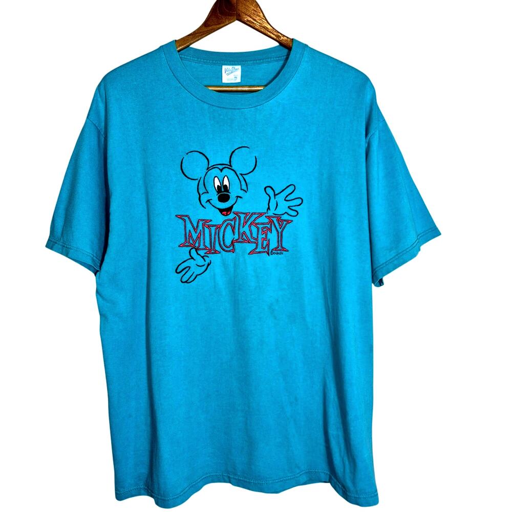 Vintage Velva Sheen Tag/ Disney Embroidered Front Graphic Tee Mickey Mouse L USA